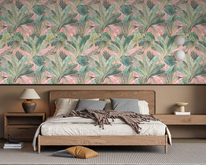 Mural - Bali Palm Leaves Pink (Per Sqm)