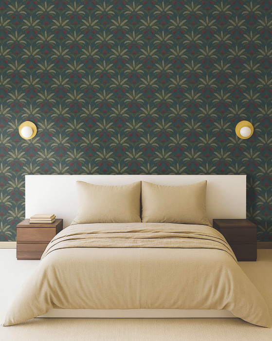 Art Deco Tropical Palm Leaves Midnight Blue Vinyl Wallpaper | Caselio ...