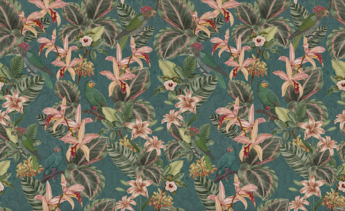 Mural - Tropical Birds Teal (Per Sqm)