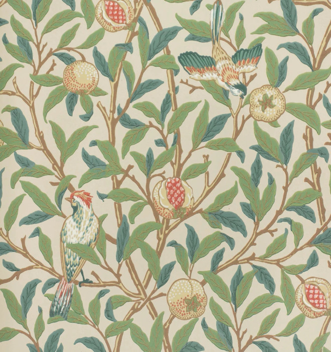 Bird & Pomegranate - Bayleaf / Cream (1 Roll Avail.)