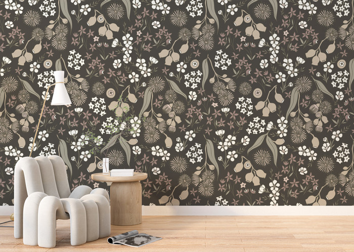 Mural - Terra Floral Charcoal (Per Sqm)