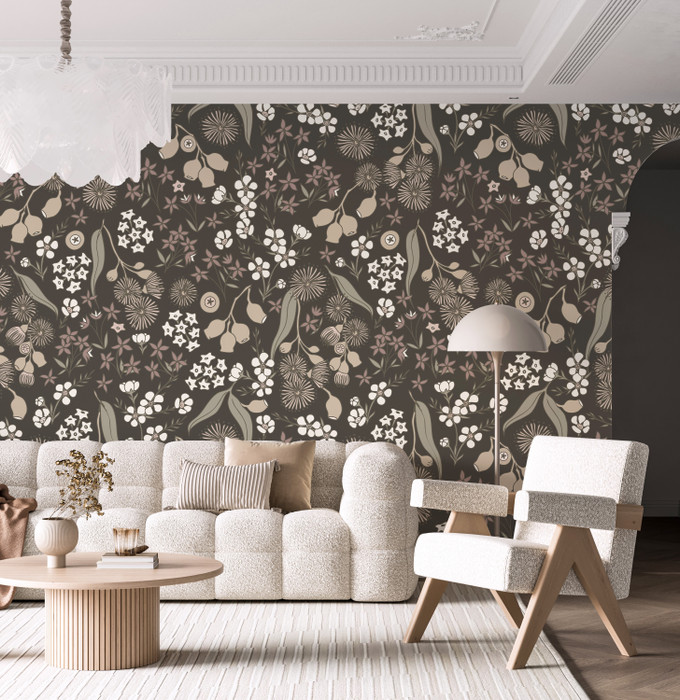 Mural - Terra Floral Charcoal (Per Sqm)
