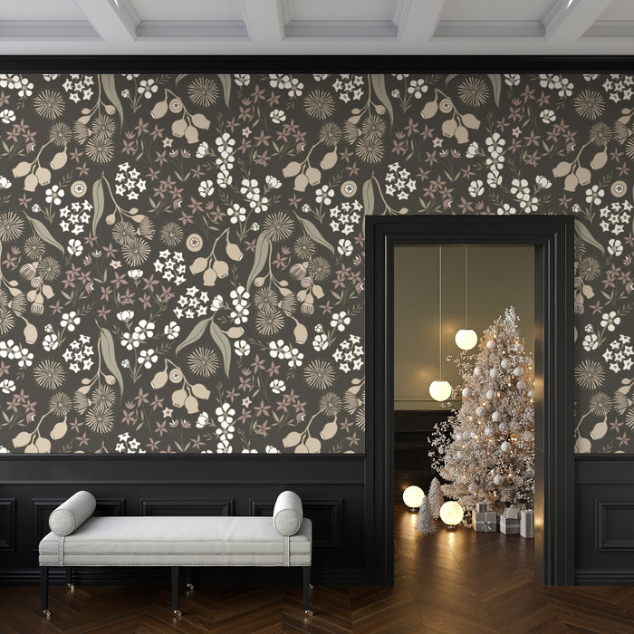 Mural - Terra Floral Charcoal (Per Sqm)