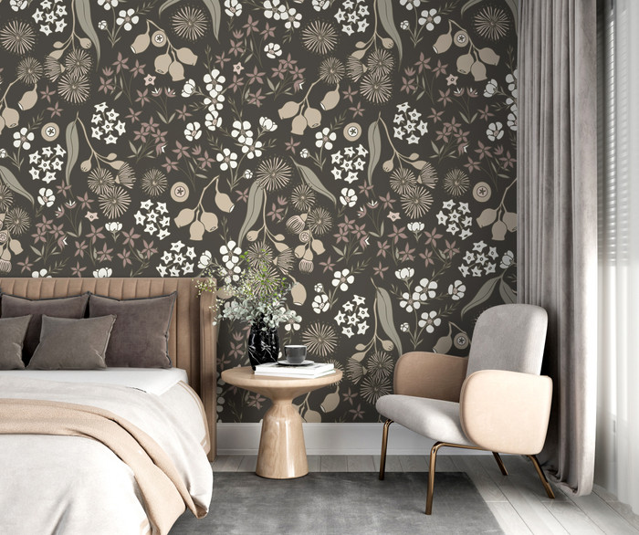 Mural - Terra Floral Charcoal (Per Sqm)