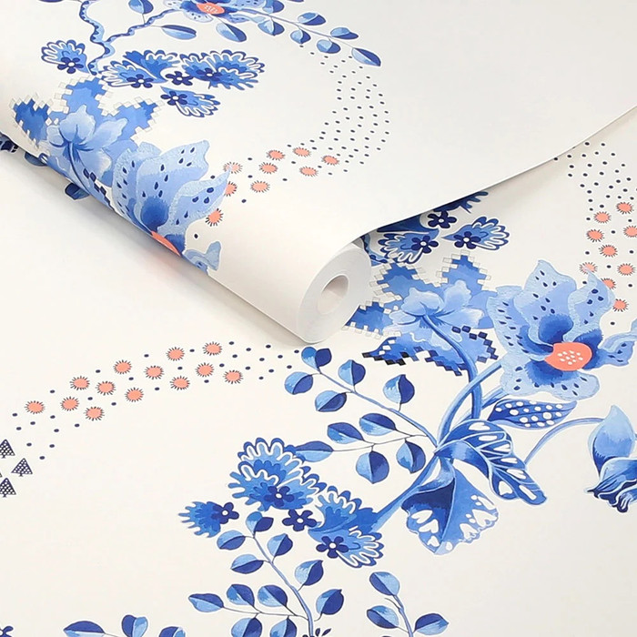 Road Floral - Blue / White