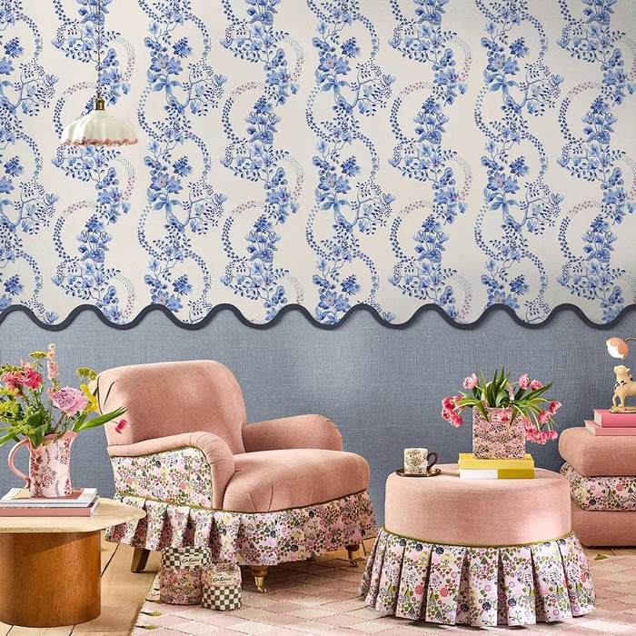 Road Floral - Blue / White