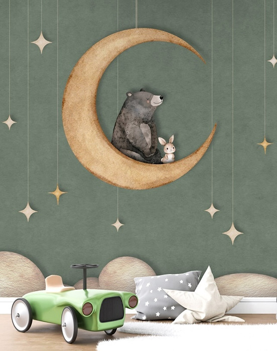Mural - Bear on The Moon Green (Per Sqm)