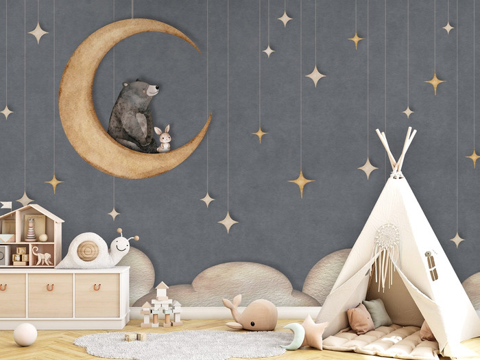 Mural - Bear on The Moon Slate (Per Sqm)