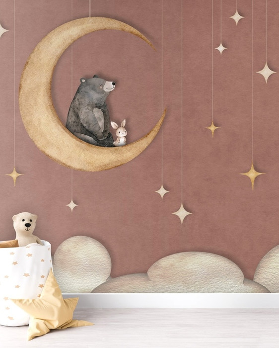 Mural - Bear on The Moon Pink (Per Sqm)