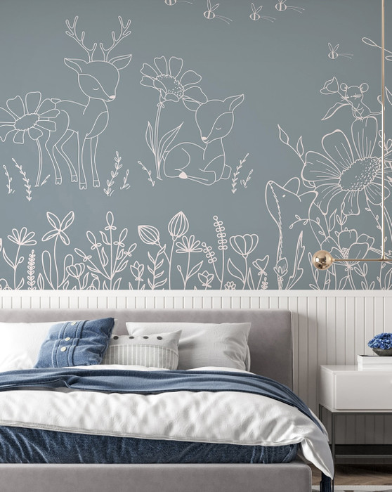 Mural - Deer Doodle Blue (Per Sqm)