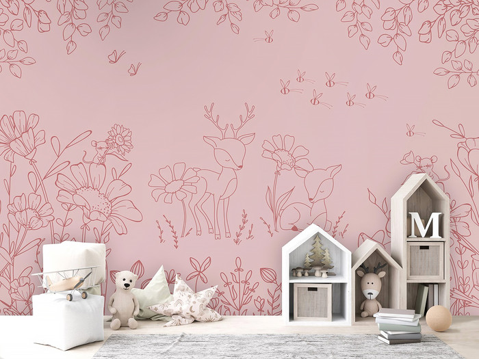 Mural - Deer Doodle Pink (Per Sqm)