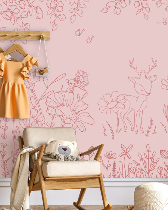 Mural - Deer Doodle Pink (Per Sqm)