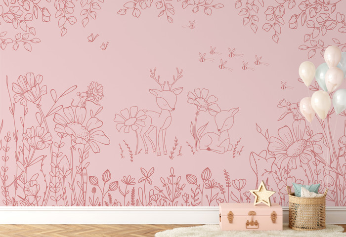 Mural - Deer Doodle Pink (Per Sqm)