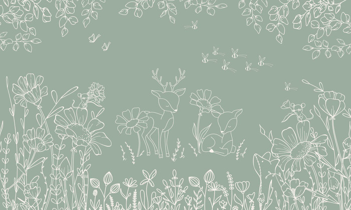 Mural - Deer Doodle Green (Per Sqm)