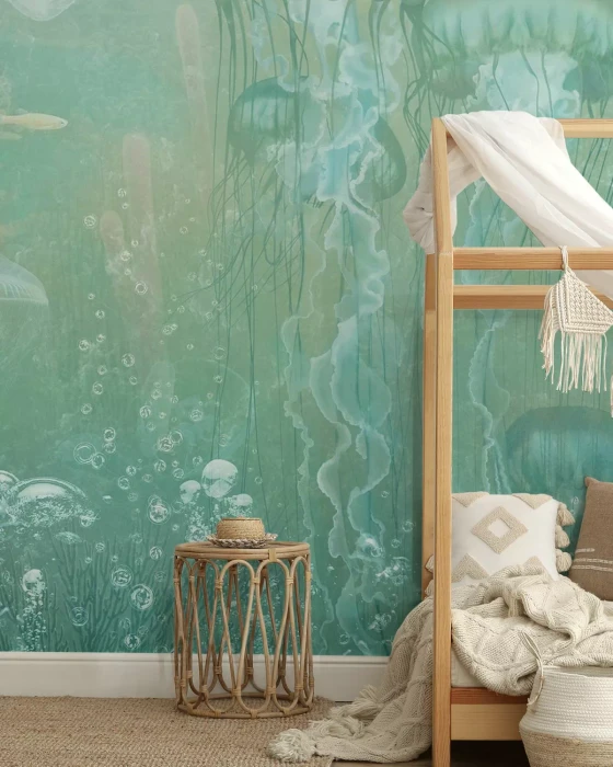 Mural - Jellyfish Garden Green (Per Sqm)