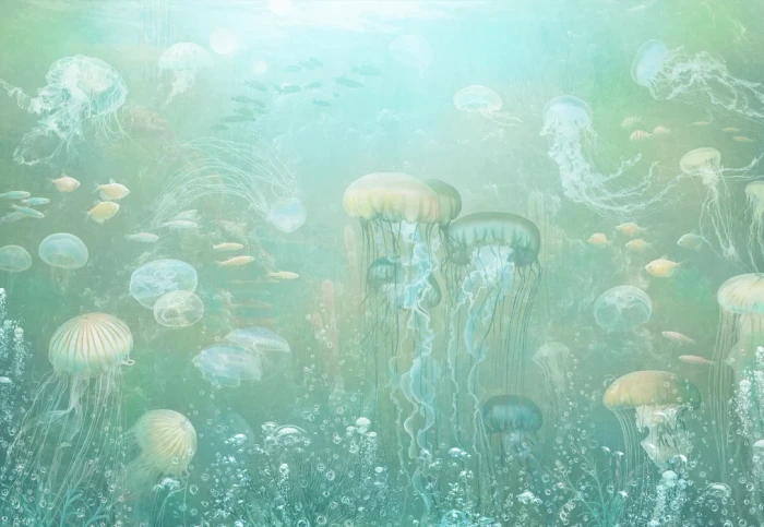 Mural - Jellyfish Garden Green (Per Sqm)