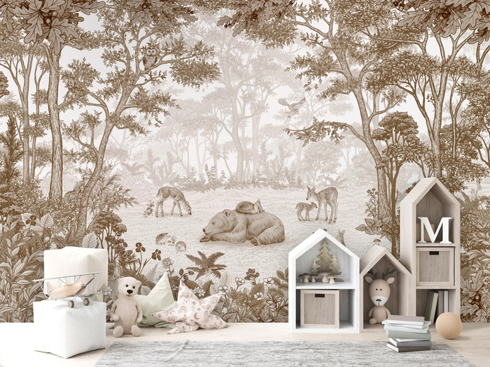 Mural - Sleepy Bear Sepia (Per Sqm)