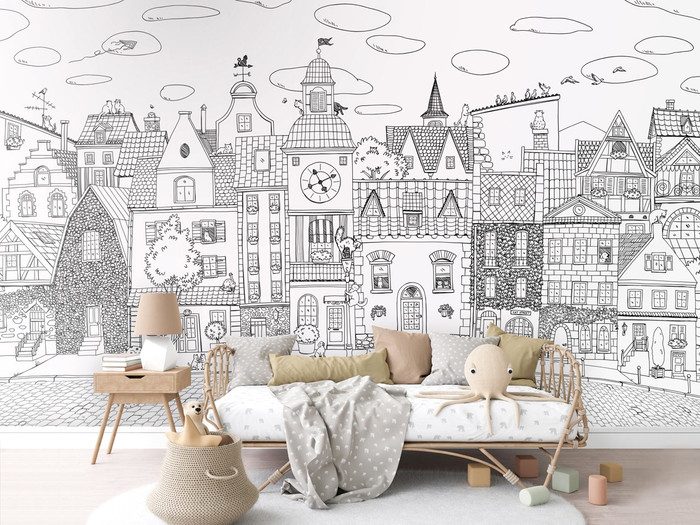 Mural - Village Cats Monochrome (Per Sqm)