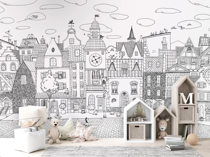Mural - Village Cats Monochrome (Per Sqm)