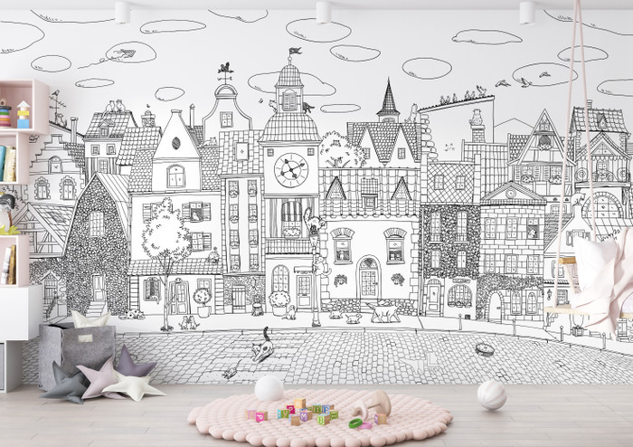 Mural - Village Cats Monochrome (Per Sqm)