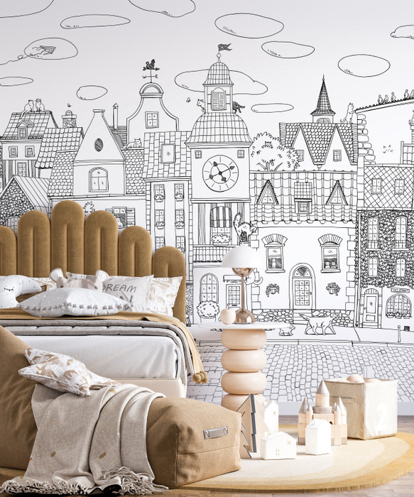 Mural - Village Cats Monochrome (Per Sqm)