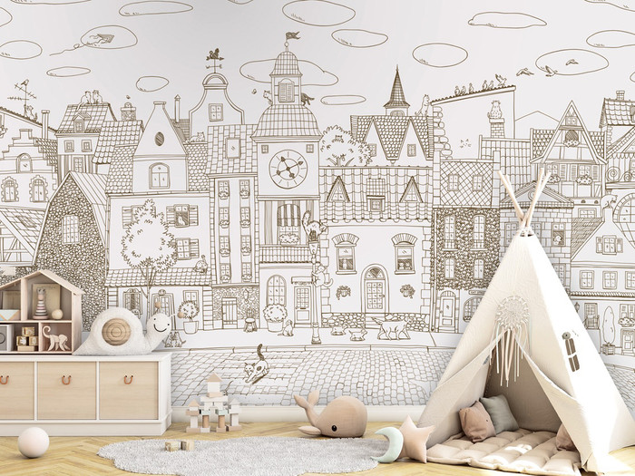 Mural - Village Cats Sepia (Per Sqm)