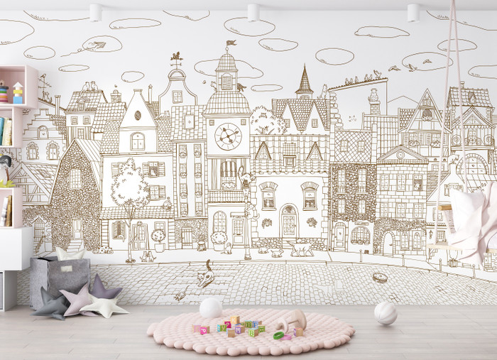 Mural - Village Cats Sepia (Per Sqm)