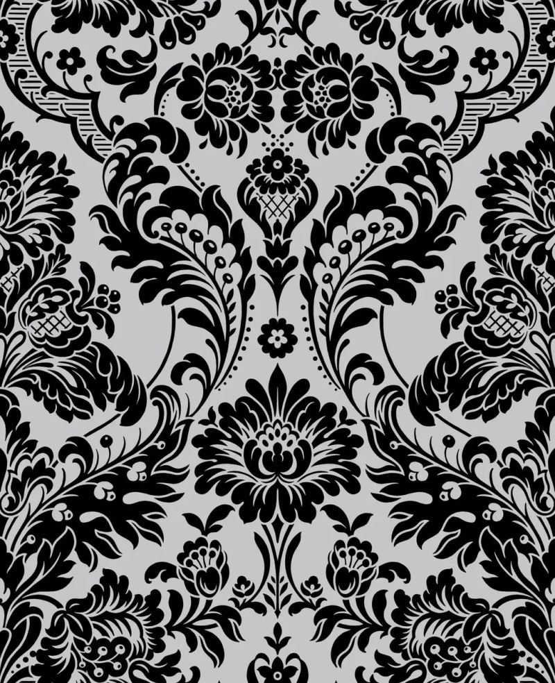Gothic Damask Flocked - Black / Silver
