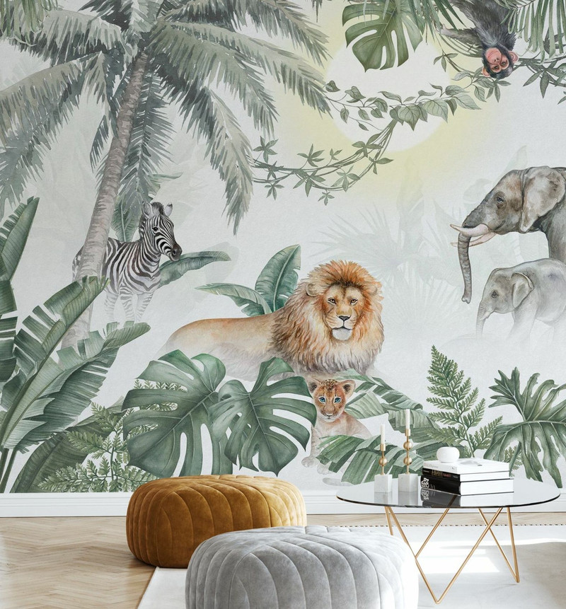 Mural - Jungle Animals Olive (Per Sqm)