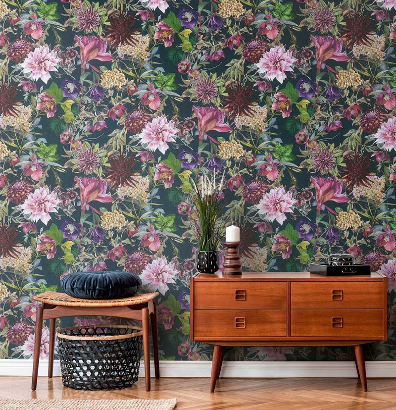 Wall Of Blooms - Black / Pink