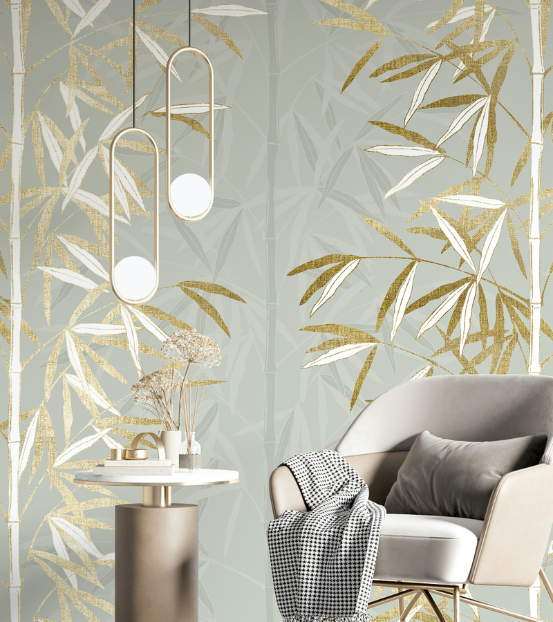 Mural - Bamboo Sage / White (Per Sqm)