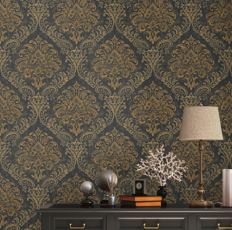 Provincial Damask - Black / Gold