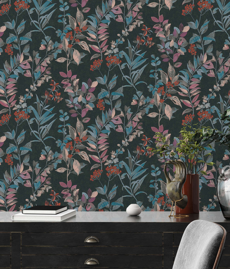 Spring Garden Leaves And Blooms Grey Non Woven Wallpaper | Architects ...