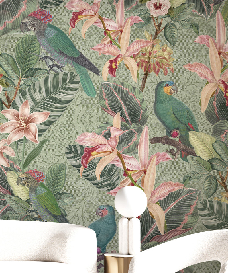 Mural - Tropical Birds Green (Per Sqm)