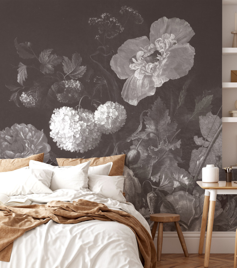 Mural - Baroque Floral Charcoal (Per Sqm)