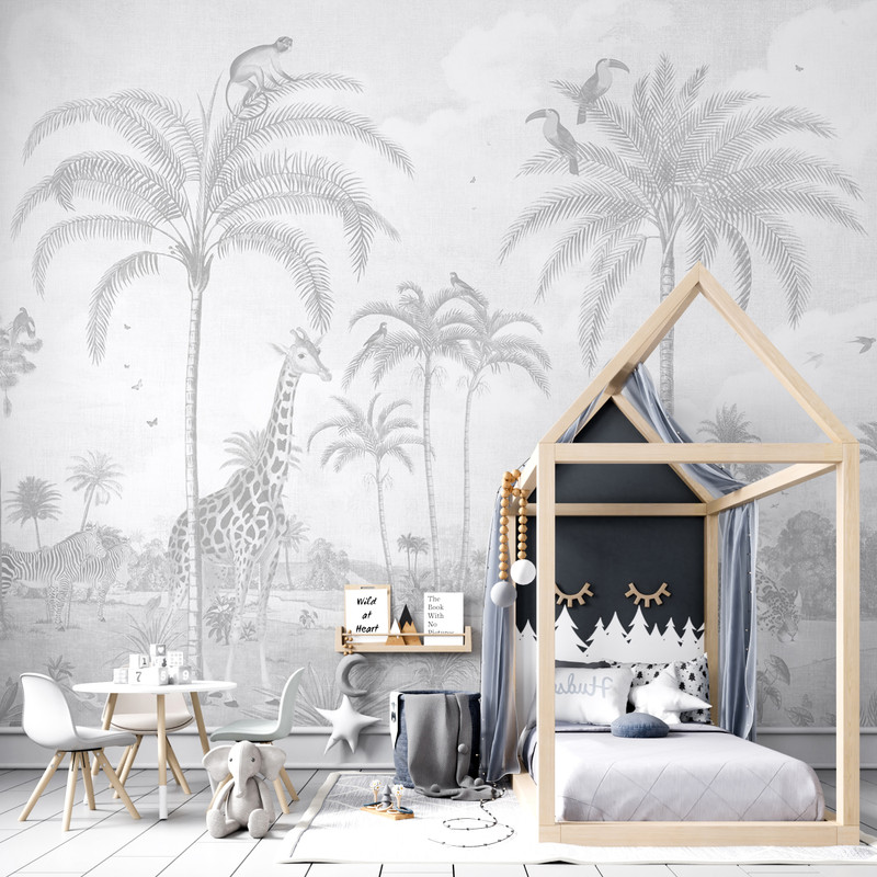 Mural - Wild Vintage Jungle Grey (Per Sqm)