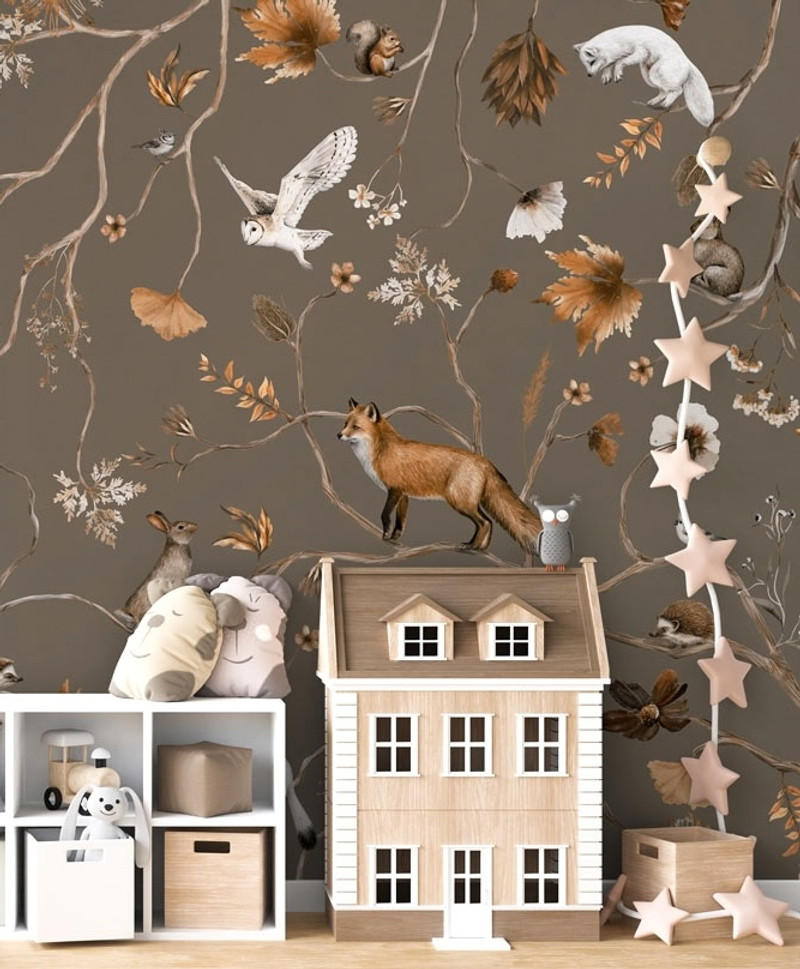 Mural - Playful Forest Taupe (Per Sqm)