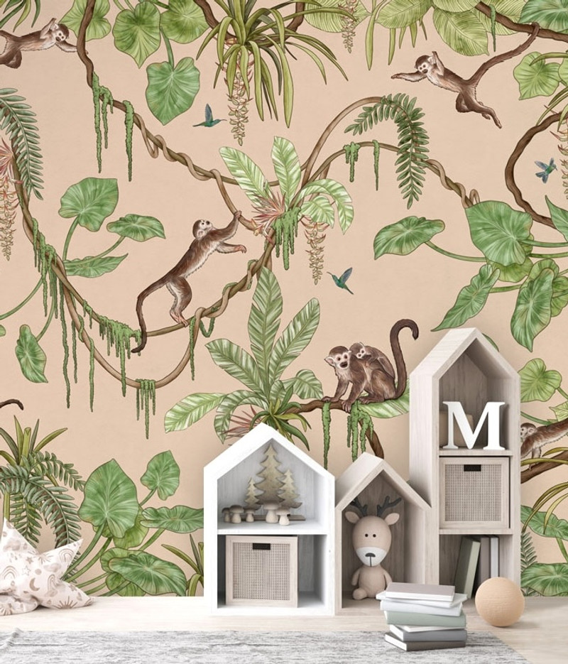 Mural - Playful Monkeys Beige (Per Sqm)