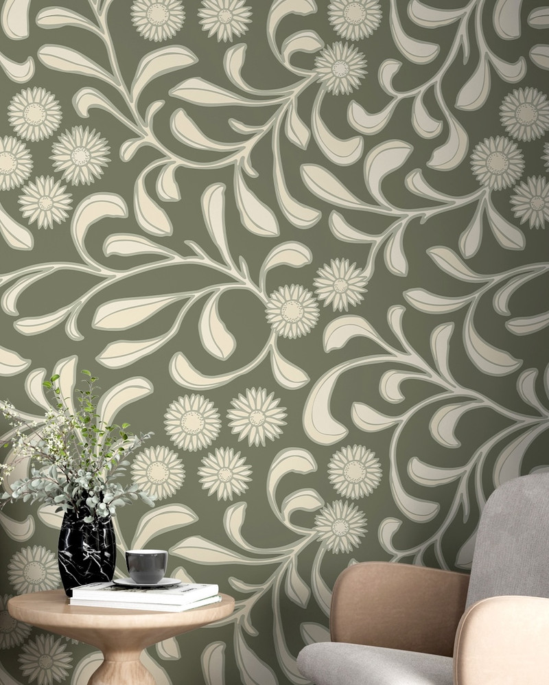 Mural - Paper Daisy Green (Per Sqm)