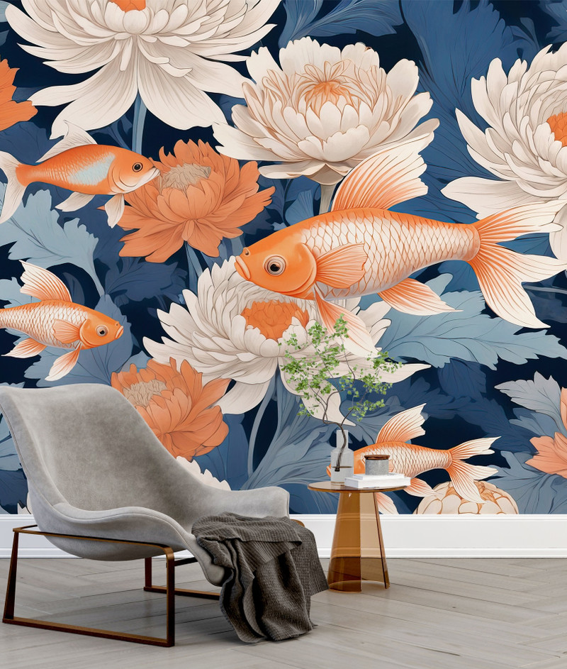 Mural - Dance of Golden Fish 2 (Per Sqm) Mural - Dance of Golden Fish 2 (Per Sqm)