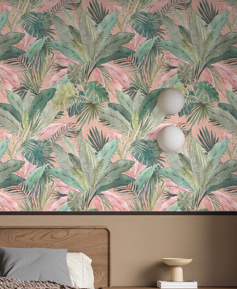 Mural - Bali Palm Leaves Pink (Per Sqm)