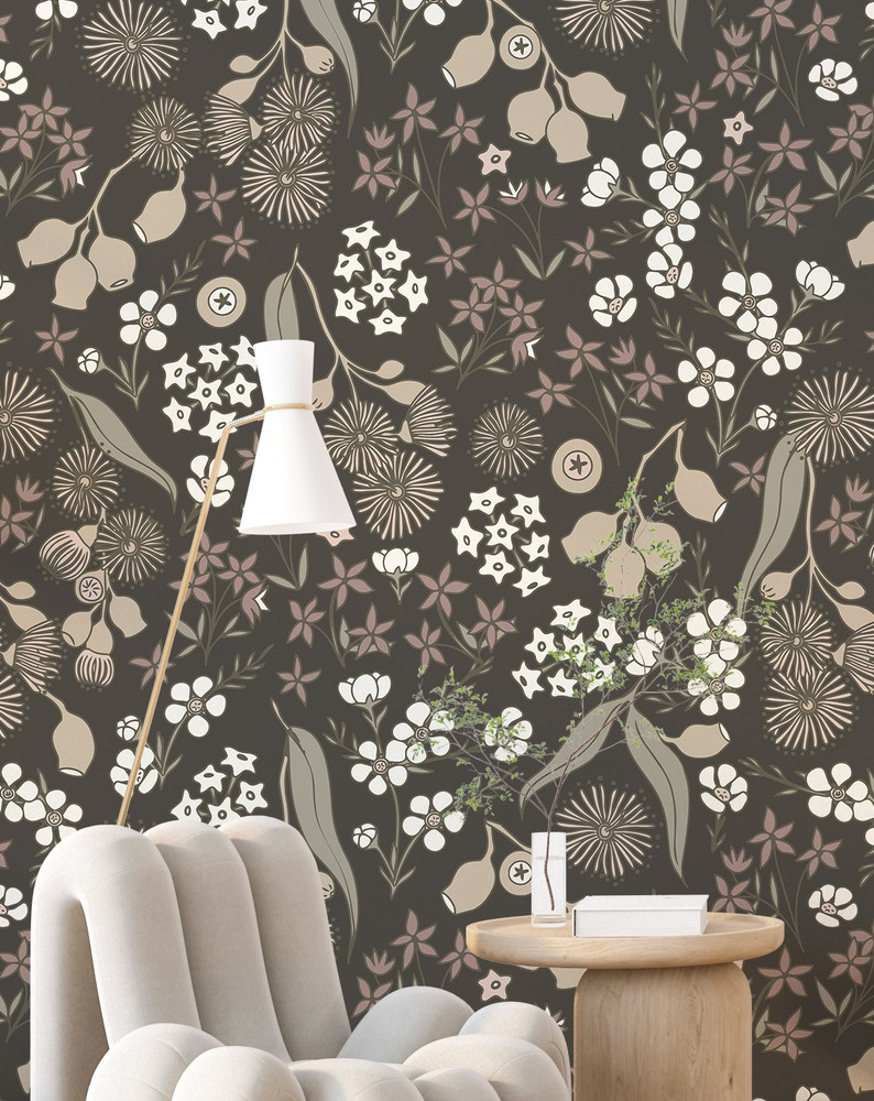 Mural - Terra Floral Charcoal (Per Sqm)
