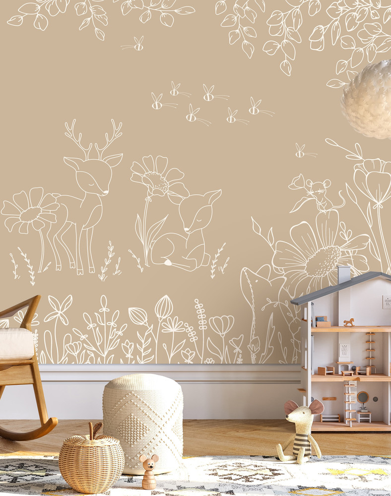 Mural - Deer Doodle Brown (Per Sqm)