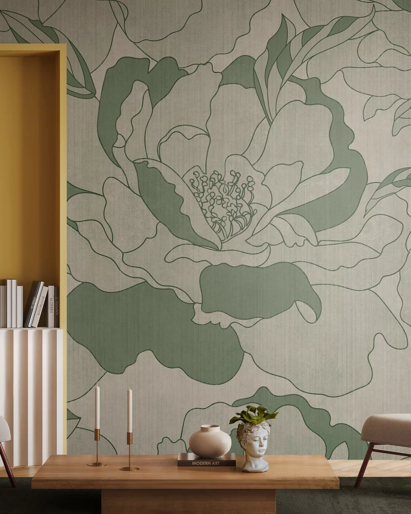 Mural - Peonies Garden Green (Per Sqm)