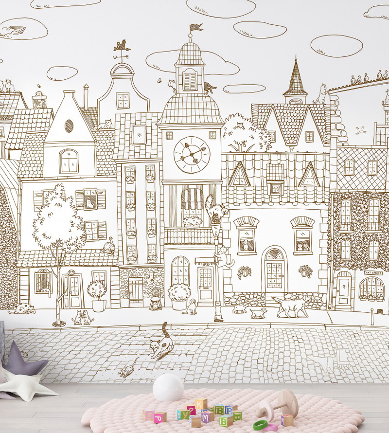 Mural - Village Cats Sepia (Per Sqm)