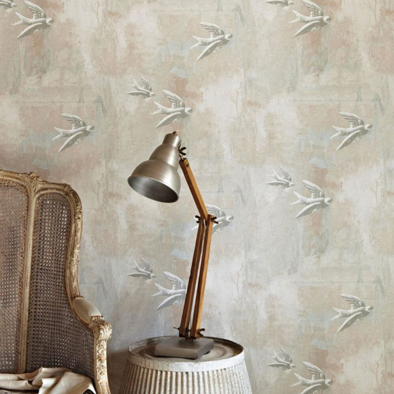 Fresco Birds - Plaster Pink / Grey