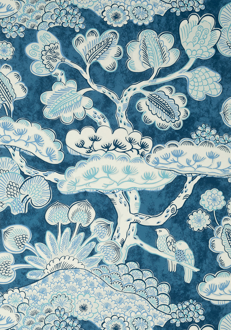 Unique Chinoiserie Trees Navy Blue Non Woven Wallpaper Anna French