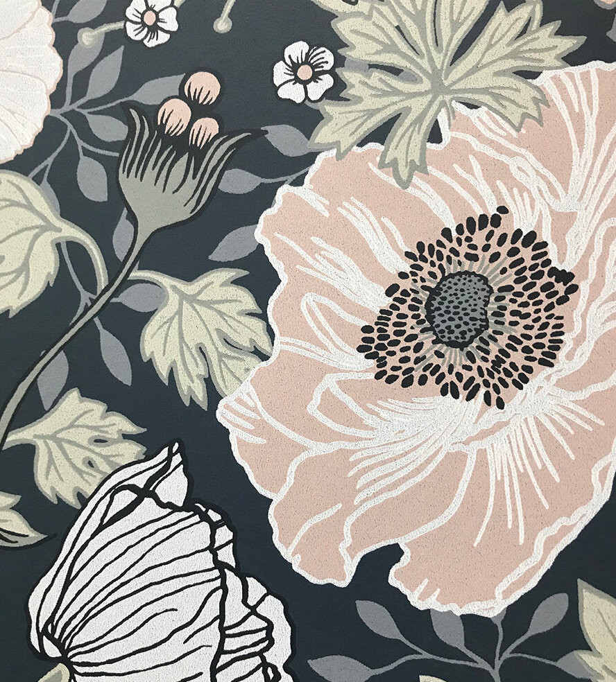 Hand Drawn Wild Flowers Blue Green Wallpaper | Galerie Anemone
