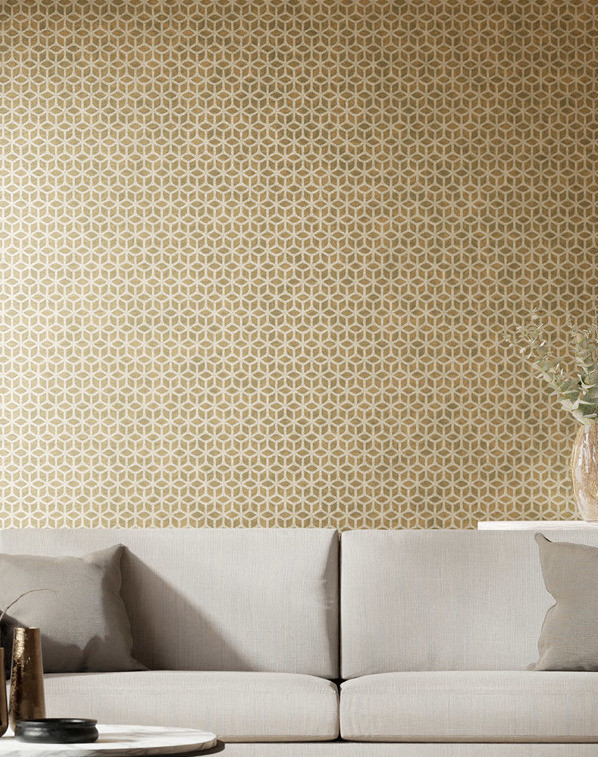 Geometric Lattice Metallic Glass Beads Rose Gold Wallpaper Harlequin