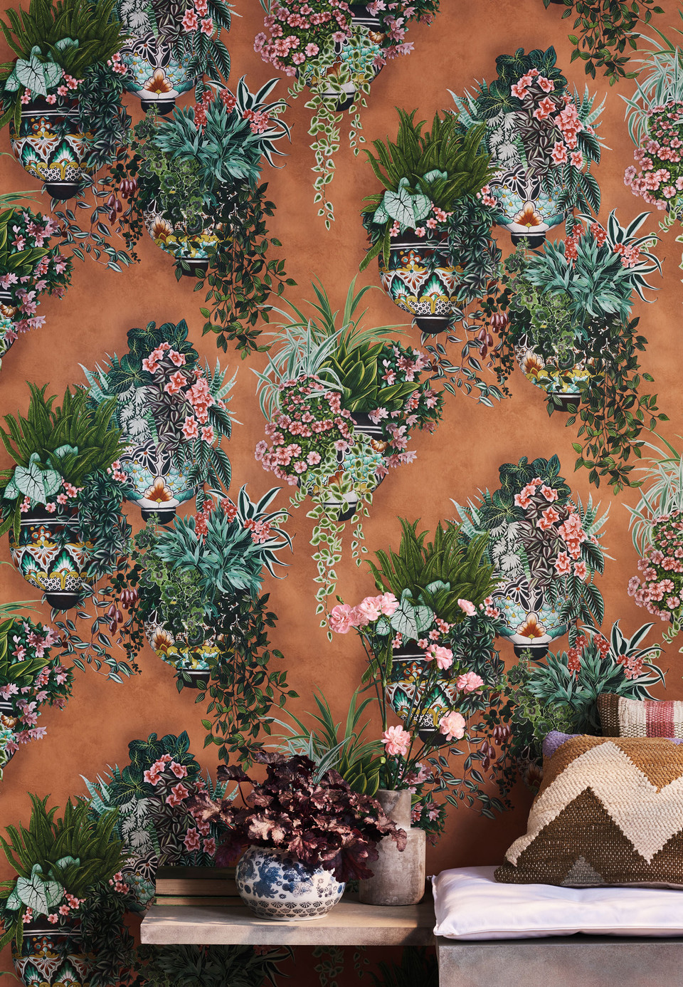 Hanging Basket Trailing Plants Terracotta Wallpaper Cole and Son Talavera